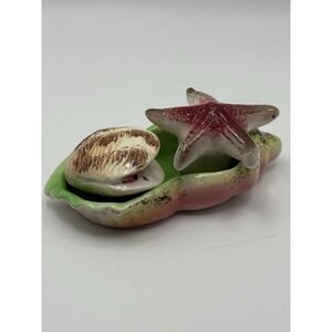 VTG 3 Pc Set Starfish Clam Shell Base Salt & Pepper Shaker cork stoppers Coastal
